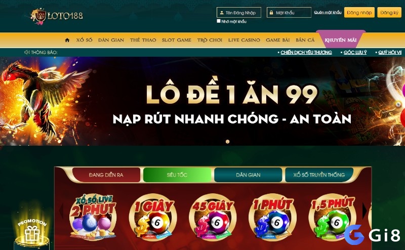 Giao diện Loto188 với sự kết hợp hài hòa giữa hai tông màu xanh và đỏ