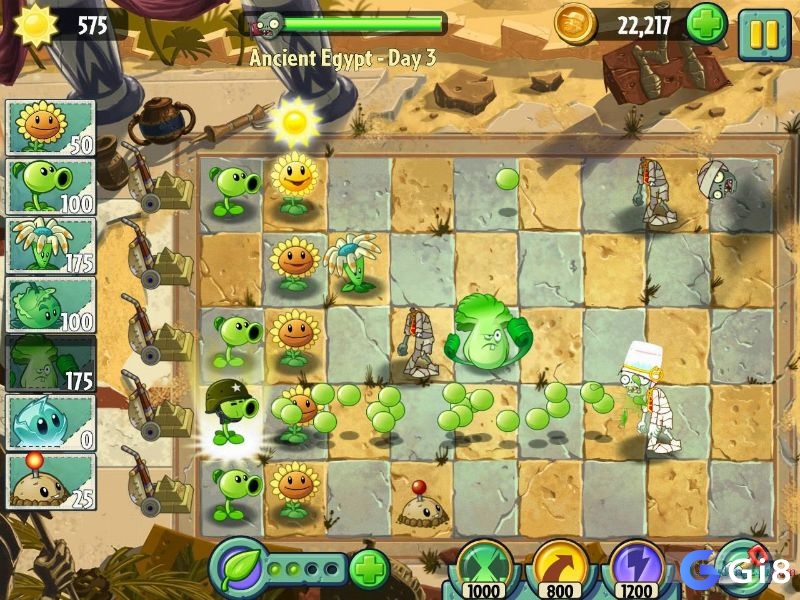 Mỗi màn chơi Plants vs Zombies 2 đều có 5 đường chia thành các ô 